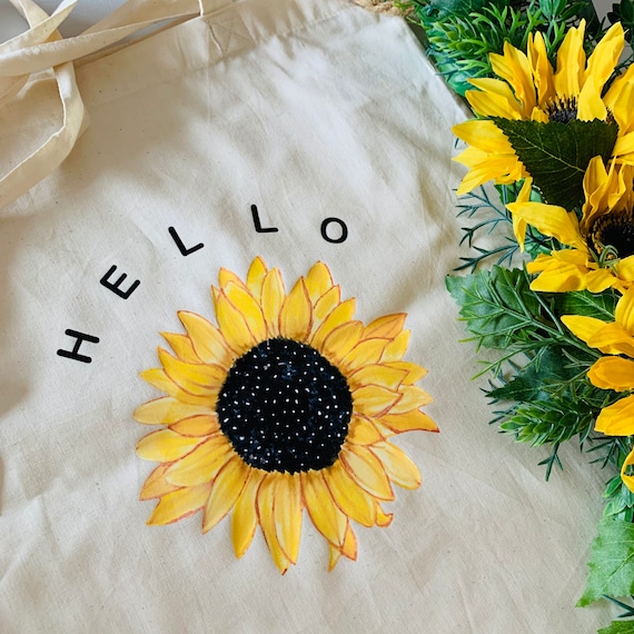 Hello Sunflower tote bag | Fabric tote bag | Canvas tote bag | Save the oceans