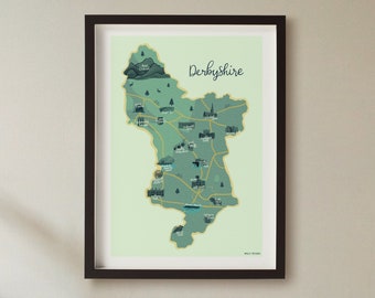 A4 Illustrated map of Derbyshire