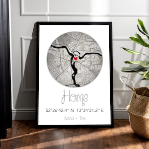 Mountiki® Wo alles begann | Home Bild Vintage Retro | anpassbar mit Landkarte und Koordinaten | optional mit Rahmen | Geschenk zum Einzug