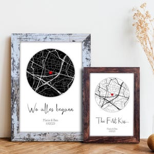 Personalisierte Landkarte, Mit Rahmen, Jahrestag Geschenk,Wo alles begann Druck, Paargeschenk, Liebe Map Print, für sie & ihn