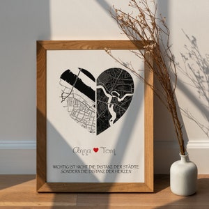 Mountiki® Divided Heart Image personnalisable avec des cartes et des noms | Cadeau pour lui et elle | Art du cœur pour les relations longue distance