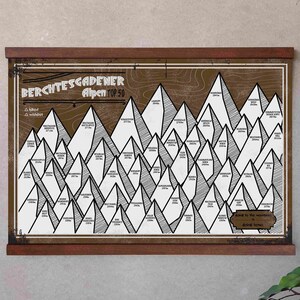 Póster Alpes de Berchtesgaden Las 50 montañas más altas | Imagen INCL. PEGATINAS para marcar las cimas | A3 420 x 297 mm Color: Marrón imagen 2