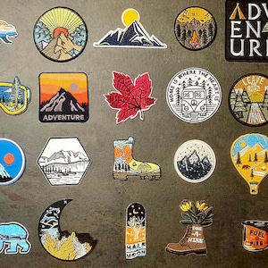 Iron-on patches | Nature mountains, trees, bears patches for clothing or textiles | Mountain range, forest, glacier patches