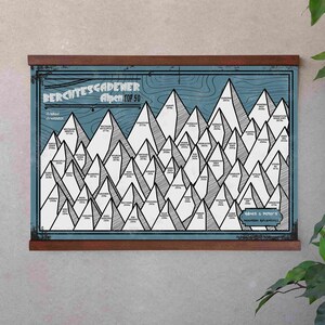 Póster Alpes de Berchtesgaden Las 50 montañas más altas | Imagen INCL. PEGATINAS para marcar las cimas | A3 420 x 297 mm Color: Marrón imagen 3
