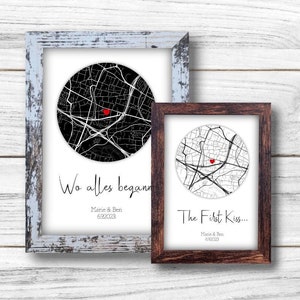 Mapa com moldura, presente de noivado, impressão de mapa, mapa da cidade, impressão de mapa do amor, presente de mapa