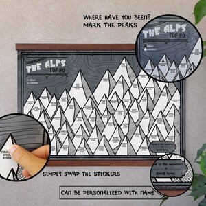 Póster Alpes de Berchtesgaden Las 50 montañas más altas | Imagen INCL. PEGATINAS para marcar las cimas | A3 420 x 297 mm Color: Marrón imagen 4