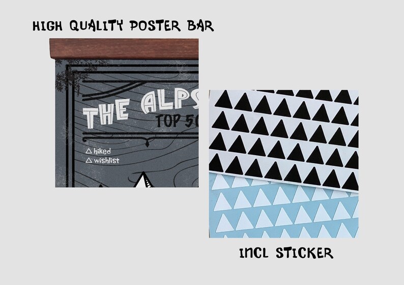 Póster Alpes de Berchtesgaden Las 50 montañas más altas | Imagen INCL. PEGATINAS para marcar las cimas | A3 420 x 297 mm Color: Marrón imagen 6