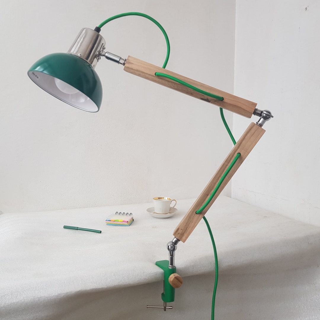Walnut Wood Swing Arm Lamp, Clamp Mount Desk Lamp Etsy