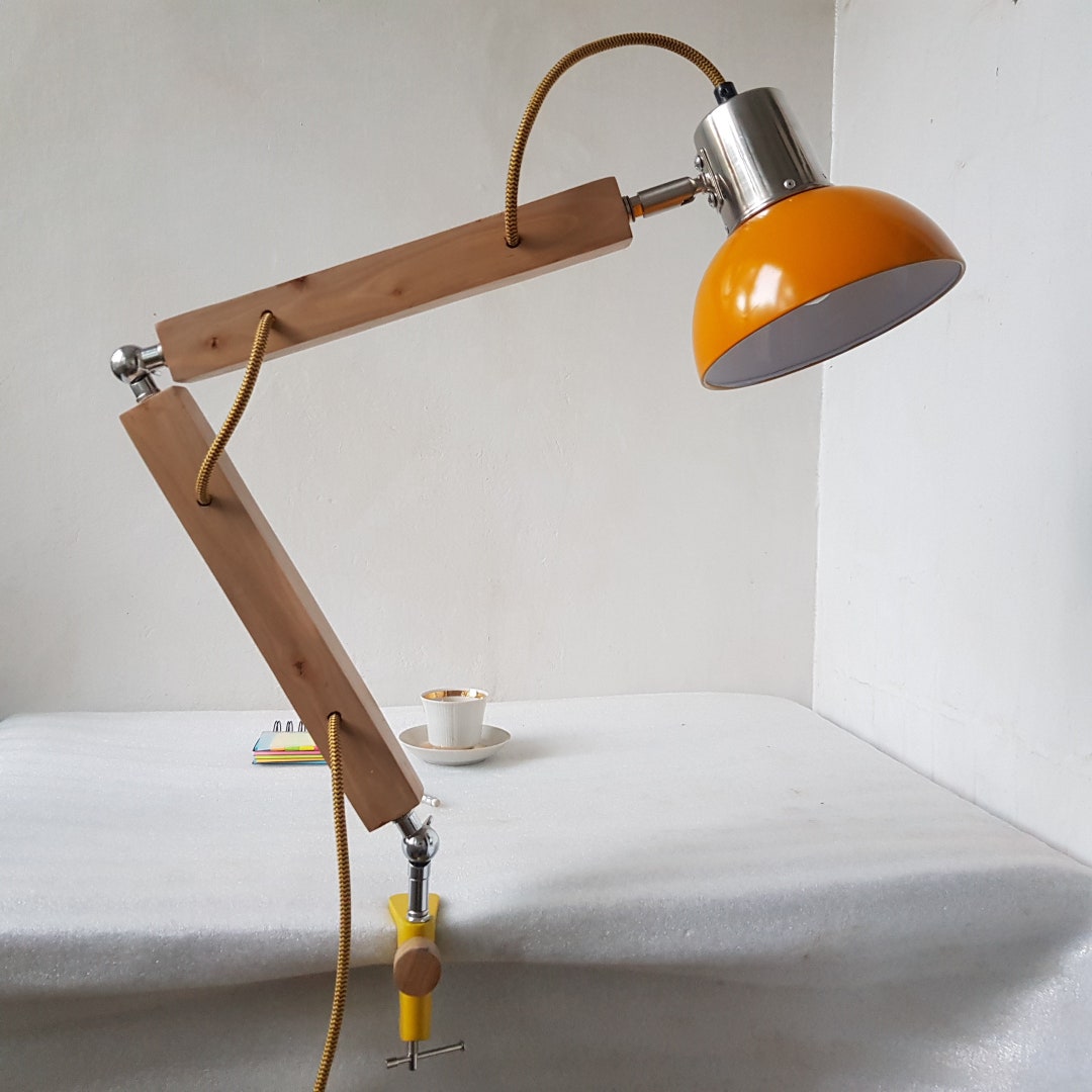 Pear Wood Swing Arm Lamp Wooden Clamp Lamp Clamp Mount Desk Etsy
