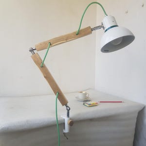 Acacia wood Swing Arm Lamp,  Clamp Mount Desk Lamp