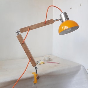 Sea Buckthorn wood Swing Arm Lamp,  Clamp Mount Desk Lamp