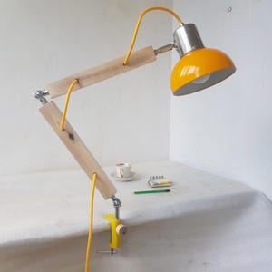 Walnut Wood Swing Arm Clamp Mount Desk Lamp Regular Clamp