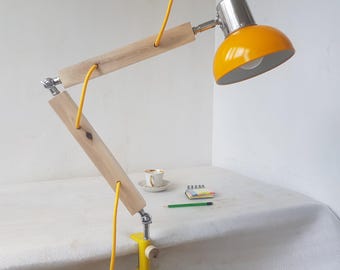 Walnut Wood Swing Arm Clamp Mount Desk Lamp Regular Clamp