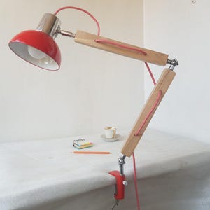 Walnut Wood Swing Arm Clamp Mount Desk Lamp