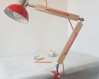 Walnut Wood Swing Arm Clamp Mount Desk Lamp