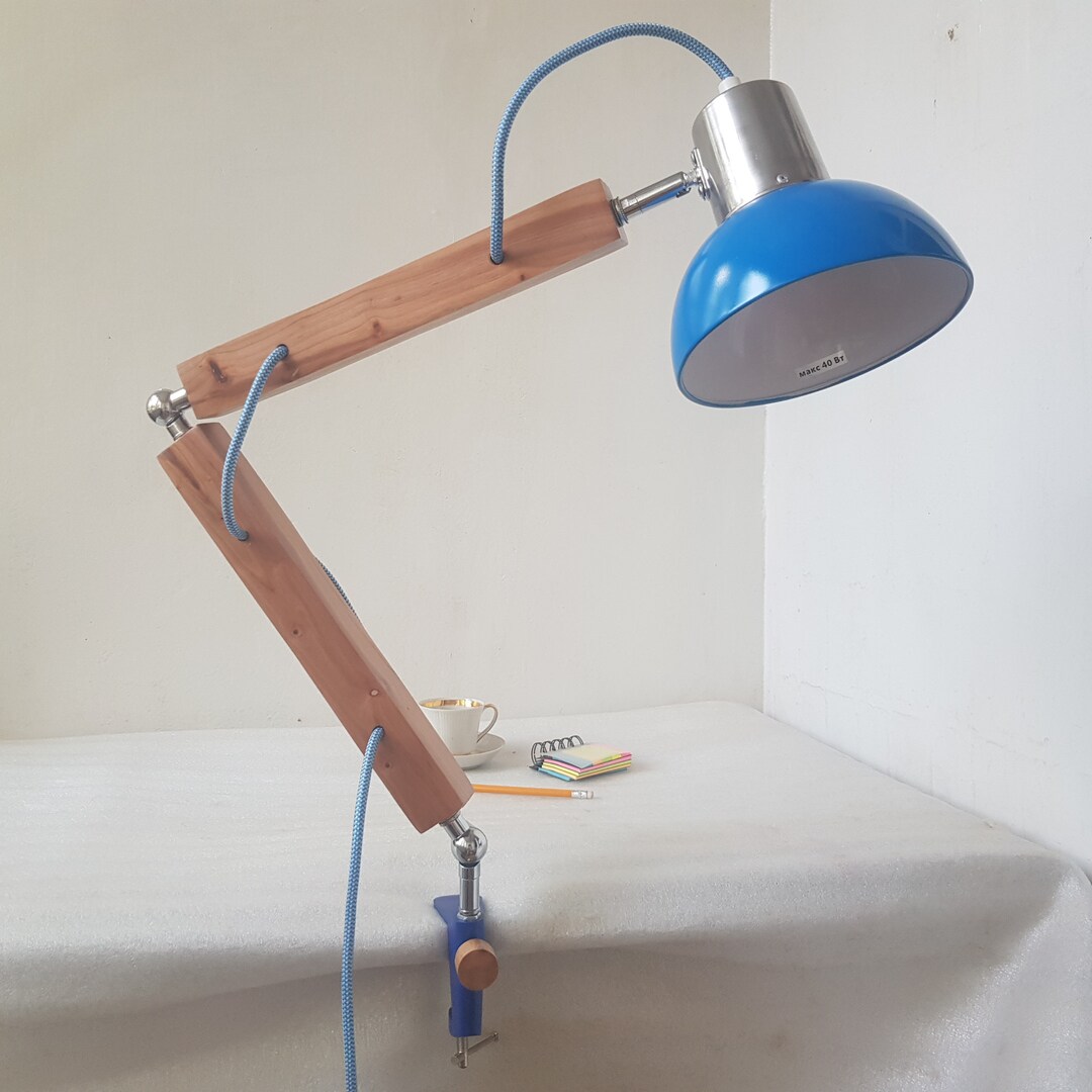 Plum Wood Swing Arm Lamp Wooden Clamp Lamp Clamp Mount Desk Etsy