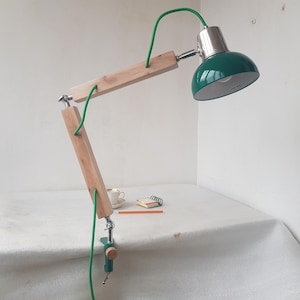 Apple  Wood Swing Arm Lamp, Green shade lamp