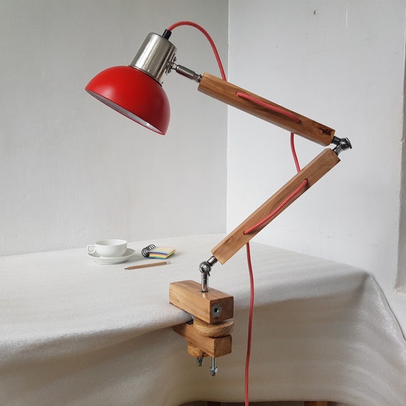 Rowan Wood Swing Arm Lamp Wooden Clamp Lamp Clamp Mount Desk Etsy