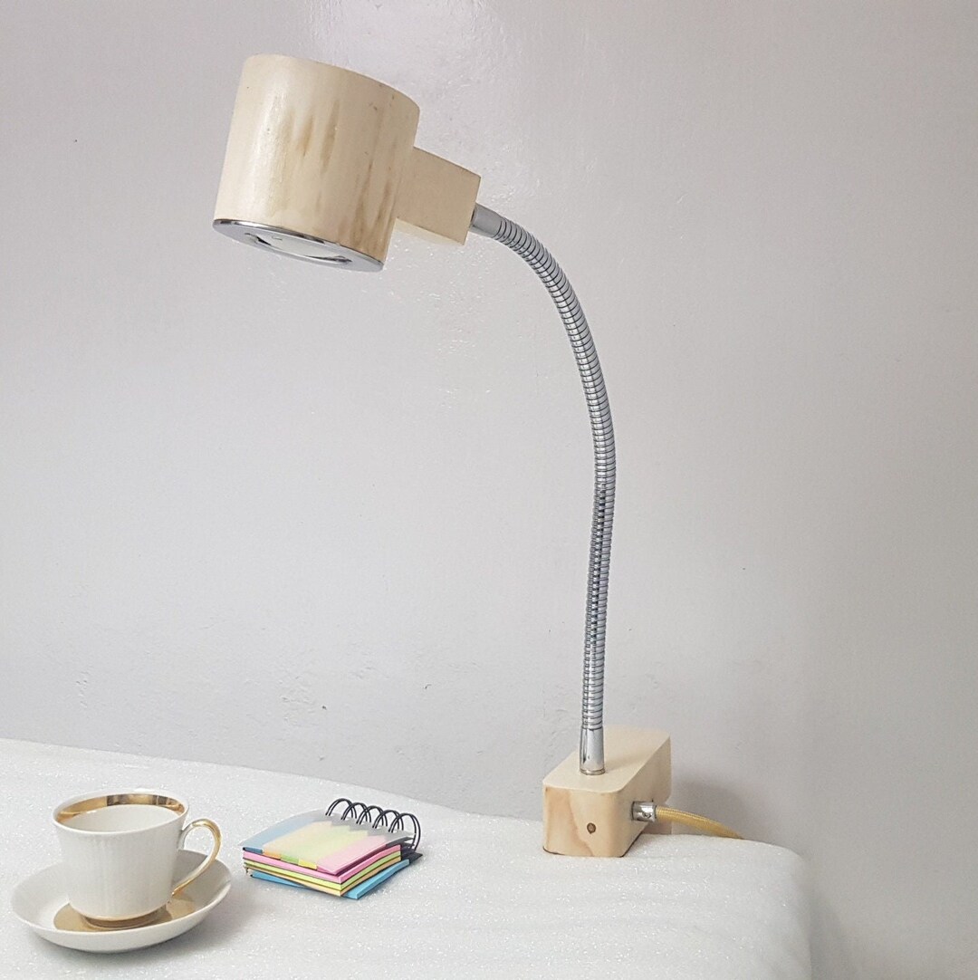 Maple Wooden Clamp Lamp Industrial Light Flexible Gooseneck Etsy