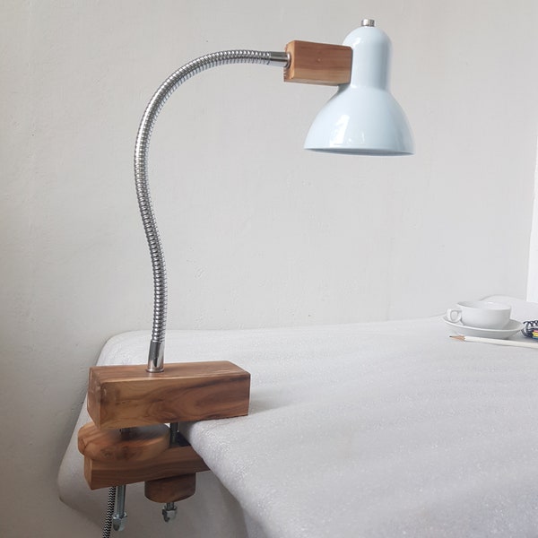 Apricot Wooden Clamp Lamp, Flexible Gooseneck Table Lamp