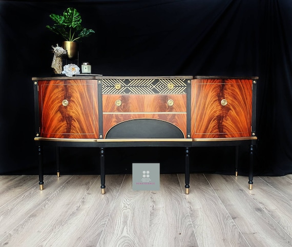 Black Gold Wood Vintage Antique strongbow sideboard occasional table drawer unit drinks cabinet