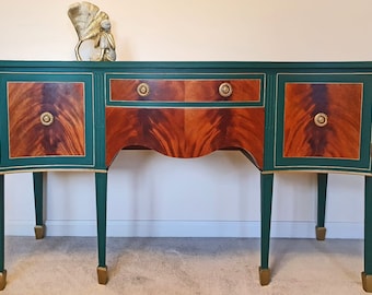 Green Gold Wood Vintage Antique Sideboard occasional Table Drawer Unit