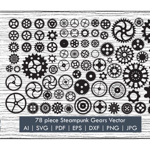 78-częściowy pakiet Vector Steampunk SVG | Koła zębate SVG | Koło zębate svg | Zębatka PNG | Clipart Steampunk Gear | Mechanizm zegarowy | Tryby zębate