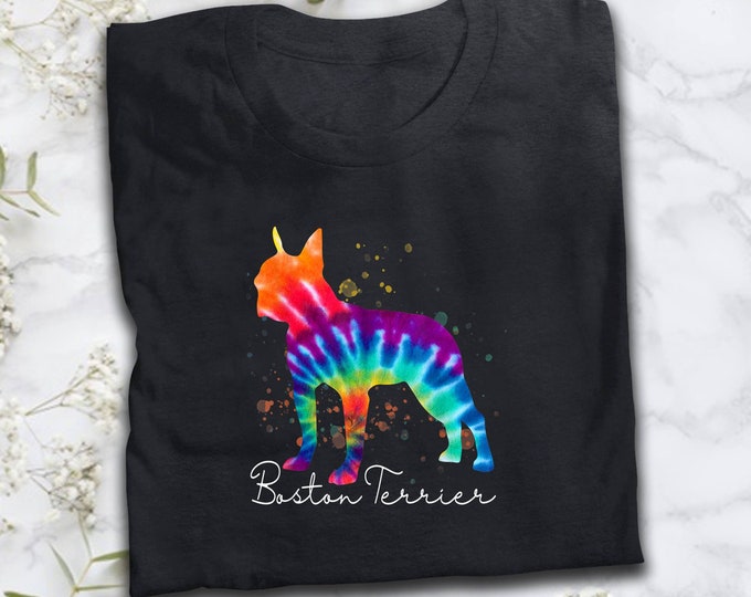 Boston Terrier Tie Dye Rainbow Dog Lover Gift T-Shirt