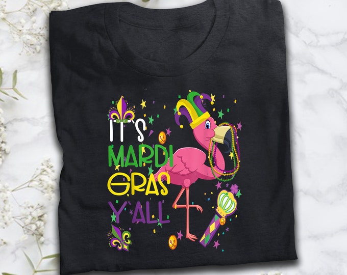 Mask Beads Its Mardi Gras Yall Jester Flamingo Costume T-Shirt