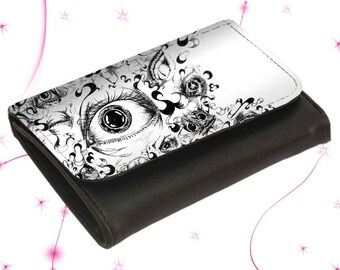 Customizable leather wallet, various. Sizes, high-quality produced | hatgirlBAGS ARTbags Eye