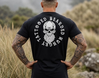 Tattooed Bearded Hungry Skull Graphic Shirt | Funny Dad Tee