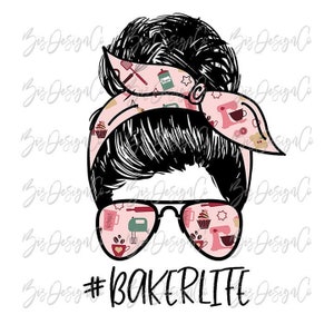 Baker Life PNG, skull sublimation designs downloads, bakery shirt messy hair with bandana sunglasses clip art, tumbler graphics decal bake