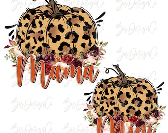 Mama pumpkin png, Mini pumpkin png, Floral Leopard pumpkin sublimation designs downloads, Fall mama and mini, mother and daughter matching