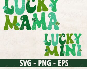 Lucky mama and mini shirts png, st. patricks day mama mini girl png, mom daughter matching shirts svg girl mom sublimation designs downloads