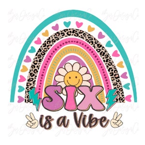 Six is a Vibe PNG, Birthday girl png voor sublimatie, Pink Girl regenboog sublimatie ontwerpen downloads groovy verjaardag shirt clipart-bestanden
