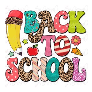 Groovy regreso a la escuela png, feliz primer día de clases png, descargas de diseños de sublimación de la escuela Leopard, niña de la escuela png, imágenes prediseñadas de enseñanza