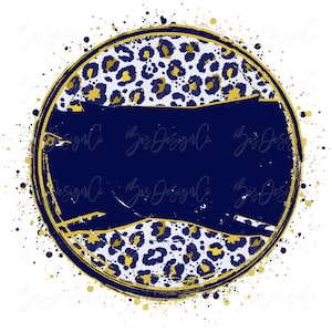 Navy Gold Blank Leopard background sublimation designs downloads, Logo, Retro Sports Team shirt, School College Mascot circle design files