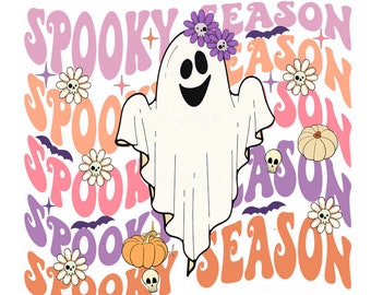 Spooky season ghost png, Groovy halloween sublimation designs downloads, Retro cute ghost Shirt clipart design, Autumn Flowers DTG Transfer