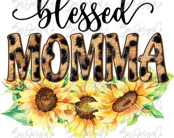 Sunflower Blessed momma png sublimation, leopard blessed mama png sublimation designs downloads mom sunflowers download graphics files shirt