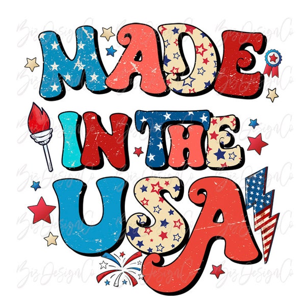 Made in the USA png, Retro 4th of july sublimation designs downloads, Patriotic America shirt women png USA flag tshirt design clipart file