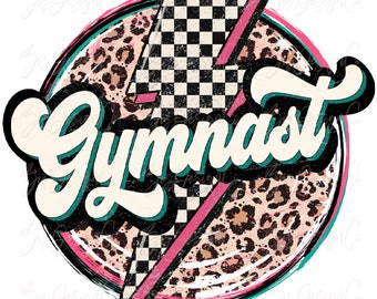 Leopard gymnast png, RETRO sports sublimation designs downloads, Lightening bolt mother's day Gymnastics mom clipart design file download