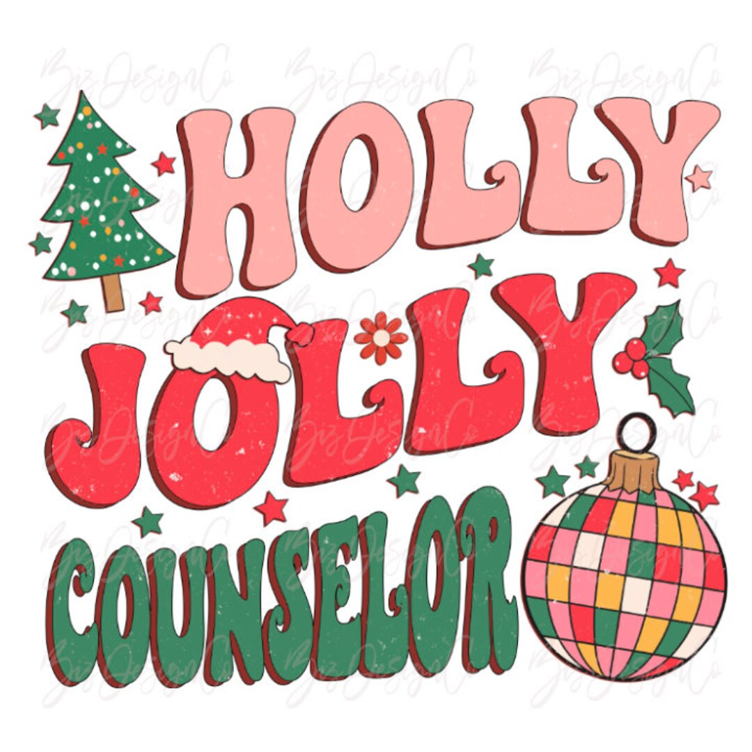 Holly Jolly Counselor Png, Groovy Christmas Sublimation Designs ...