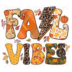 Jesienne wibracje png, pobieranie wzorów sublimacji retro jesiennej, wesołej jesieni png, pliki clipart z liśćmi dyni w stylu vintage w panterkę