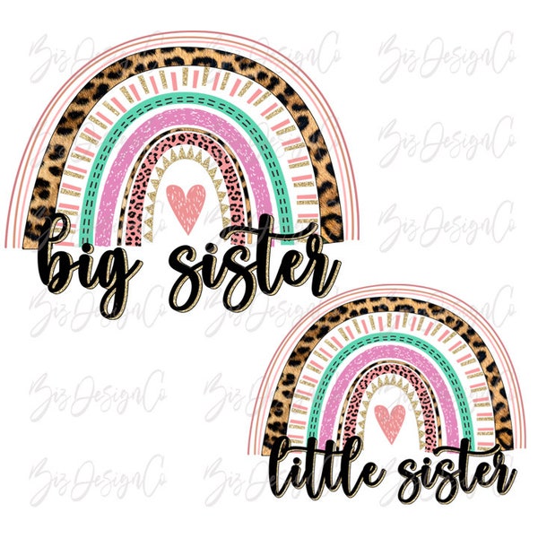 Big sister little sister png print, Girl sublimation designs downloads, Pink Leopard rainbow girls shirt png Siblings Sisters design files