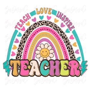 Leopard teacher rainbow png, teacher sublimation designs downloads file, cute rainbow teacher shirts clipart tshirt educators digital files