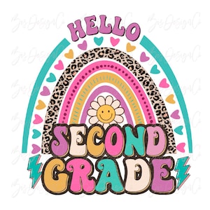 Hallo tweede leerjaar png, tweede leerjaar leraar png, terug naar school, groovy regenboog sublimatie ontwerpen downloads kids squad shirt clipart-bestand