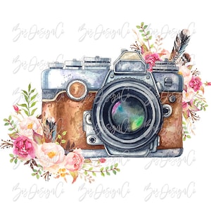 Watercolor Floral photography camera sublimation designs downloads, Boho flowers Camera sublimations clipart, shirt sweatshirt pillow mug