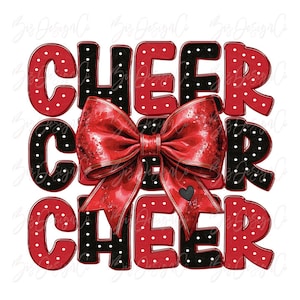 RED cheer bow png, cheer coquette bow png, Cheer sublimation designs downloads, red and black cheer png, cheer bows shirts design download
