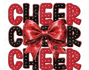 RED cheer bow png, cheer coquette bow png, Cheer sublimation designs downloads, red and black cheer png, cheer bows shirts design download