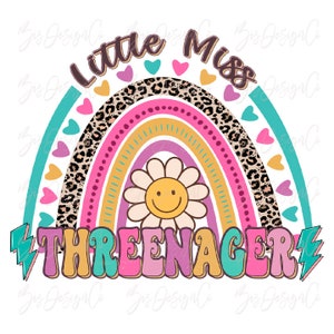 Little Miss ThreeNager png, 3rd Birthday girl png für Sublimation, Pink Regenbogen Sublimation Designs Downloads groovy Geburtstag Shirt Clipart
